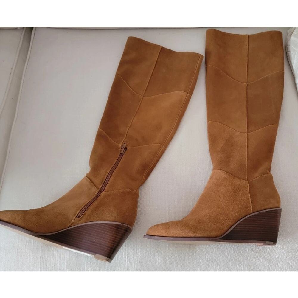NWT 1. STATE Women's Suede Kern Marigold Wedge Pointed-Toe Boots Size 10 EUC